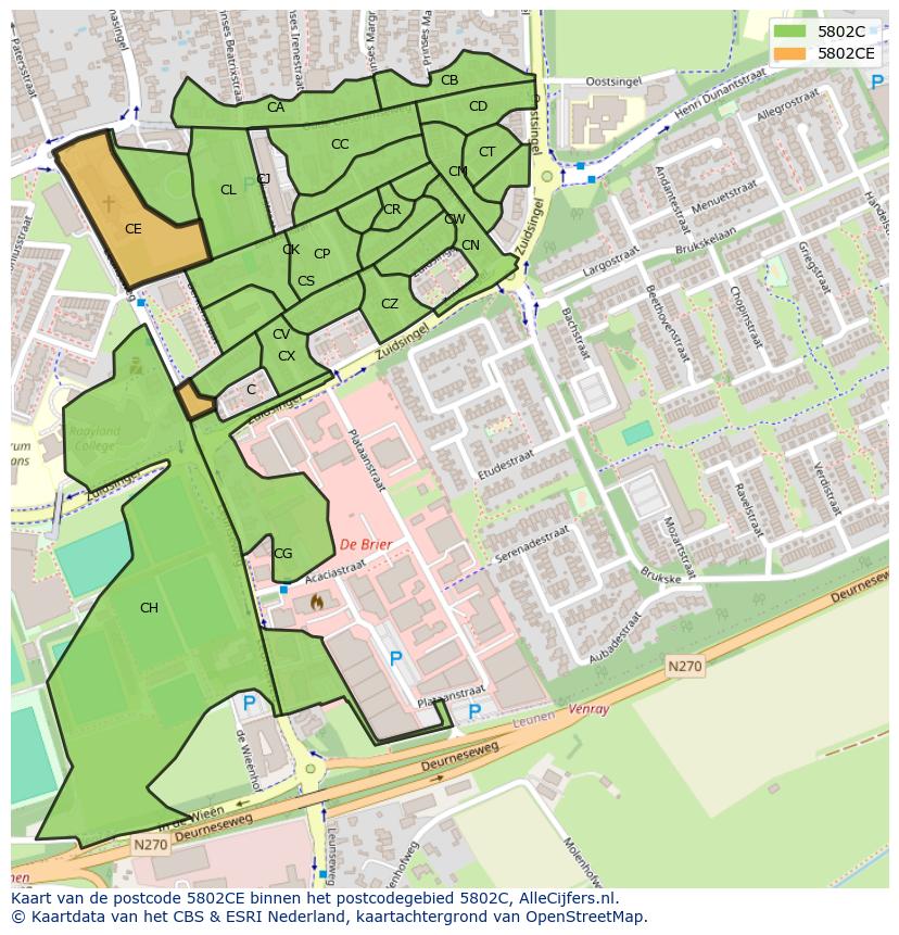 Afbeelding van het postcodegebied 5802 CE op de kaart.
