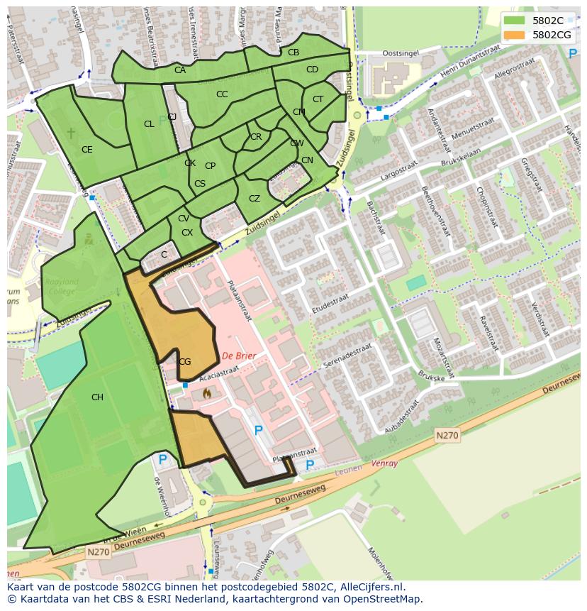 Afbeelding van het postcodegebied 5802 CG op de kaart.