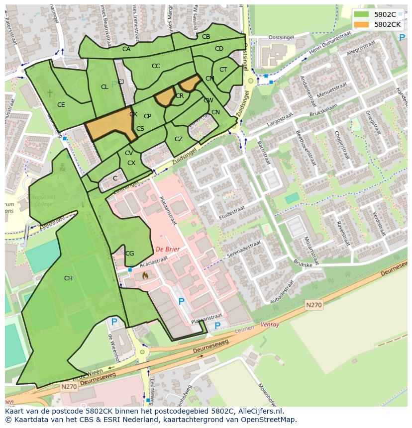 Afbeelding van het postcodegebied 5802 CK op de kaart.