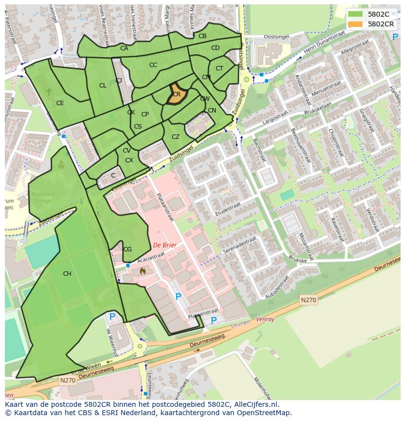 Afbeelding van het postcodegebied 5802 CR op de kaart.