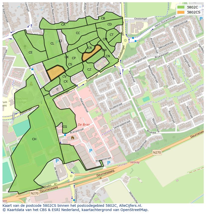 Afbeelding van het postcodegebied 5802 CS op de kaart.