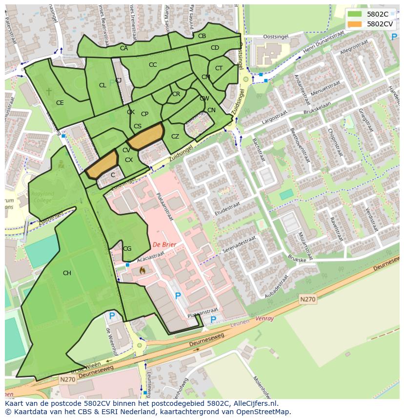 Afbeelding van het postcodegebied 5802 CV op de kaart.
