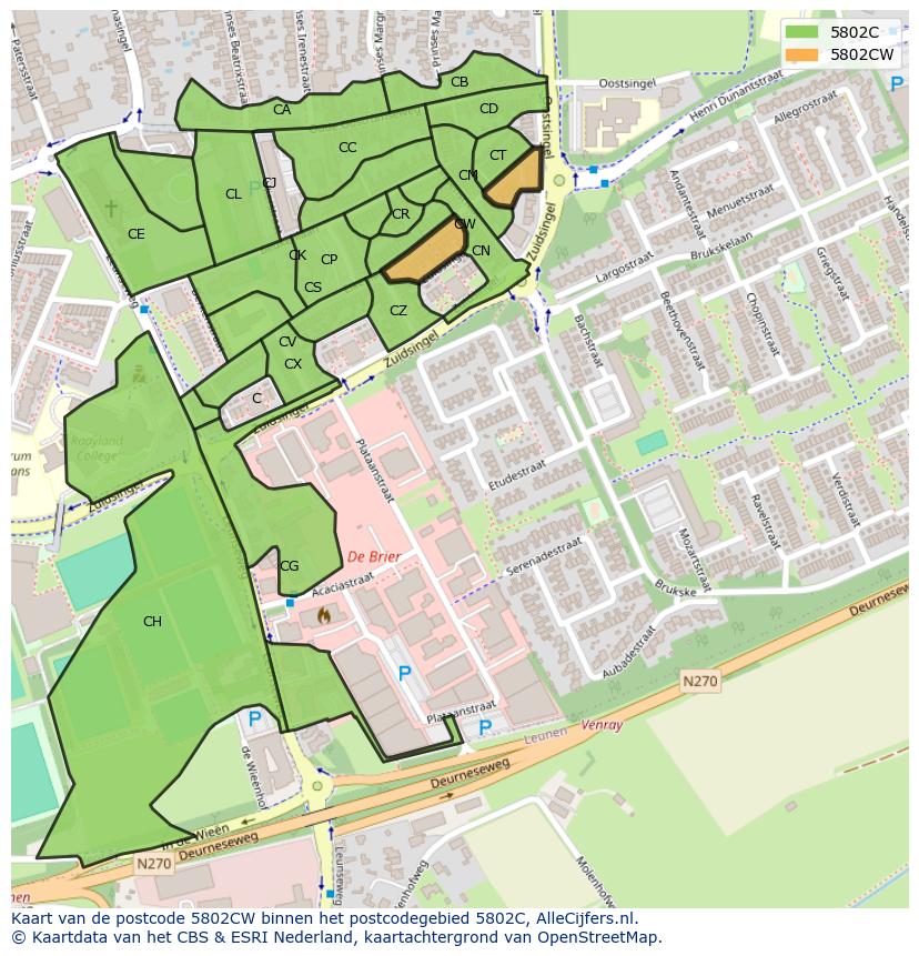 Afbeelding van het postcodegebied 5802 CW op de kaart.