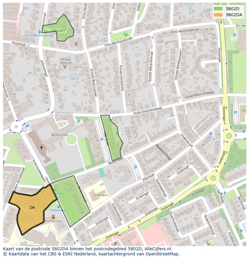 Afbeelding van het postcodegebied 5802 DA op de kaart.