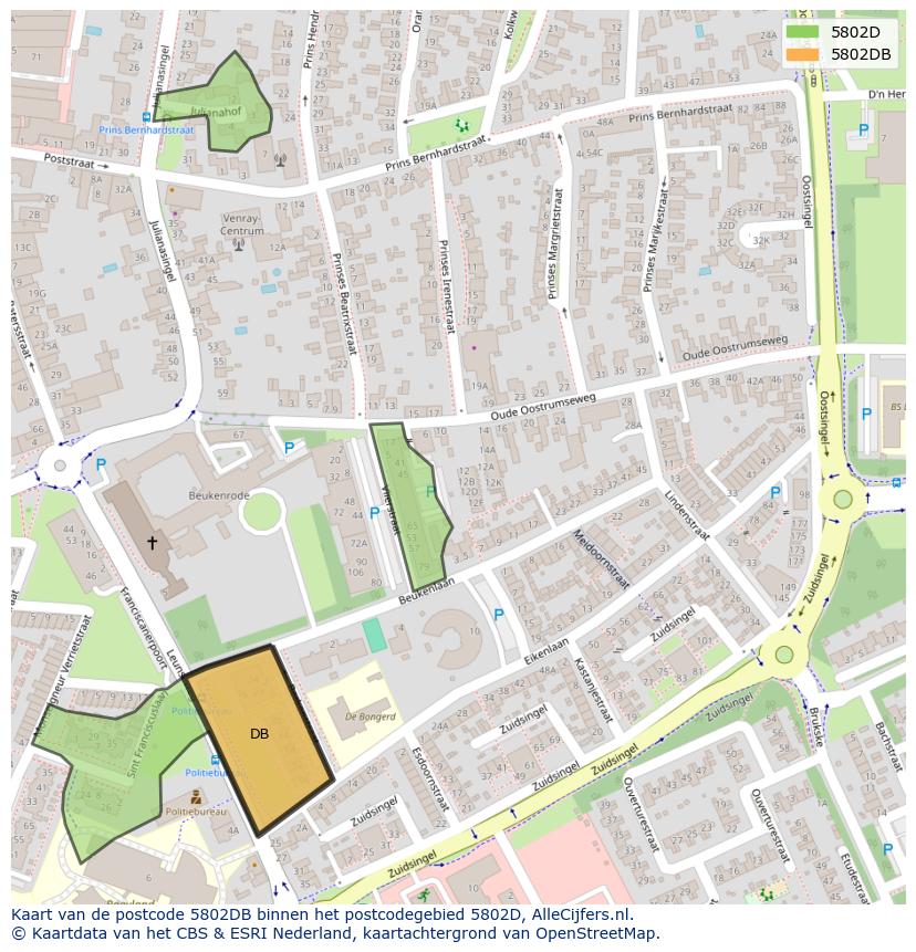Afbeelding van het postcodegebied 5802 DB op de kaart.