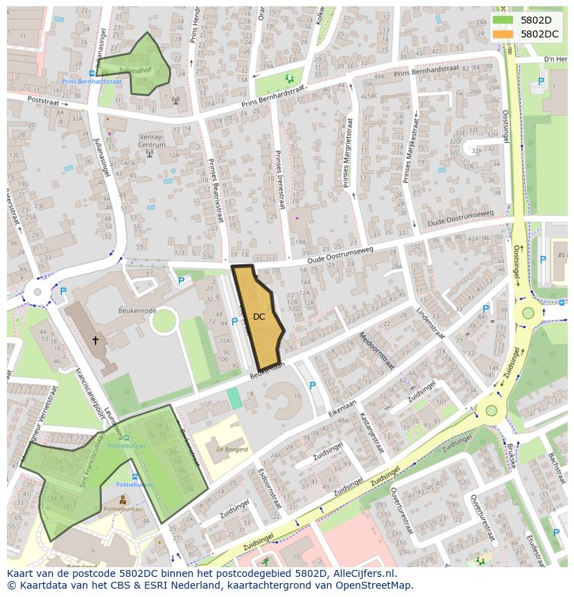 Afbeelding van het postcodegebied 5802 DC op de kaart.