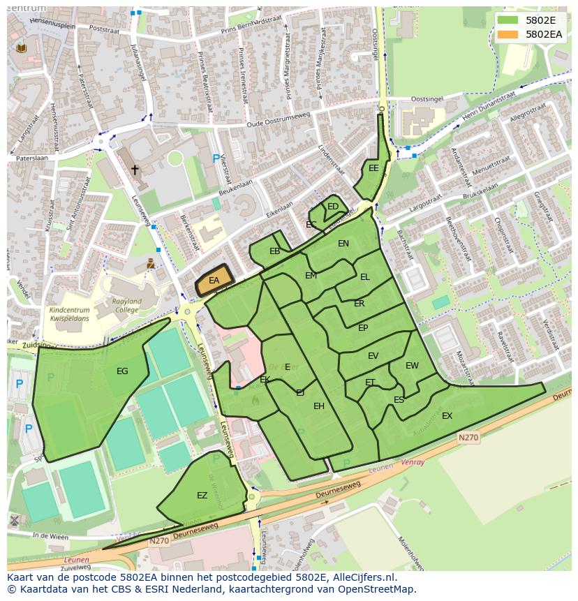 Afbeelding van het postcodegebied 5802 EA op de kaart.