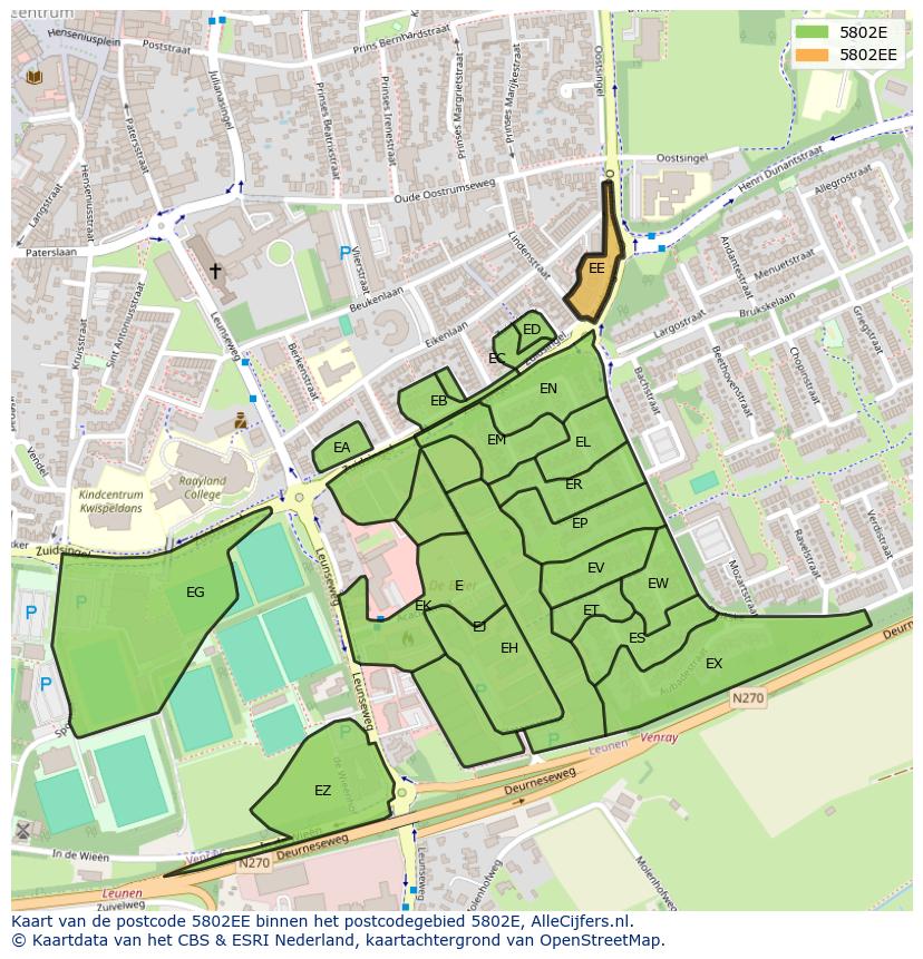 Afbeelding van het postcodegebied 5802 EE op de kaart.