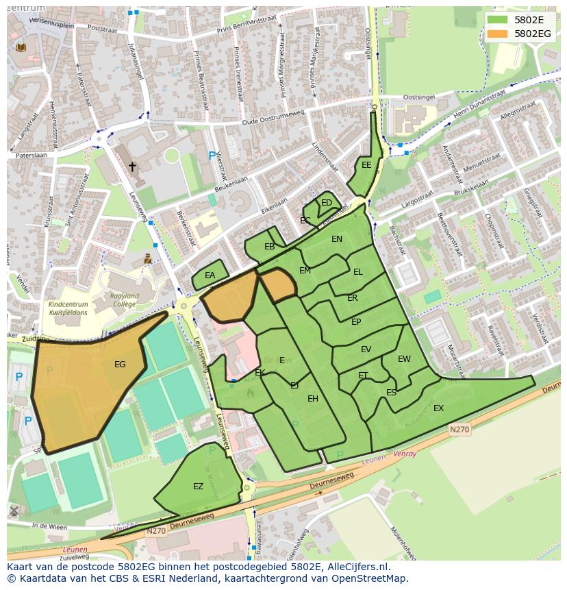 Afbeelding van het postcodegebied 5802 EG op de kaart.