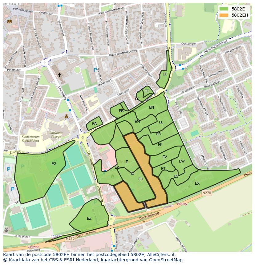 Afbeelding van het postcodegebied 5802 EH op de kaart.