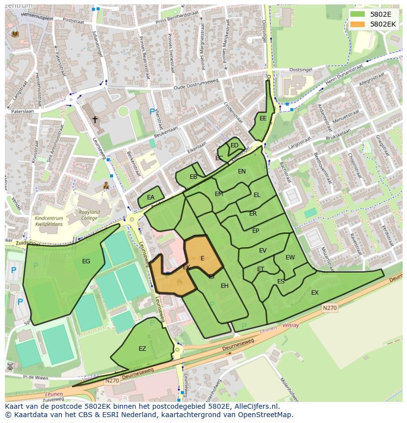 Afbeelding van het postcodegebied 5802 EK op de kaart.