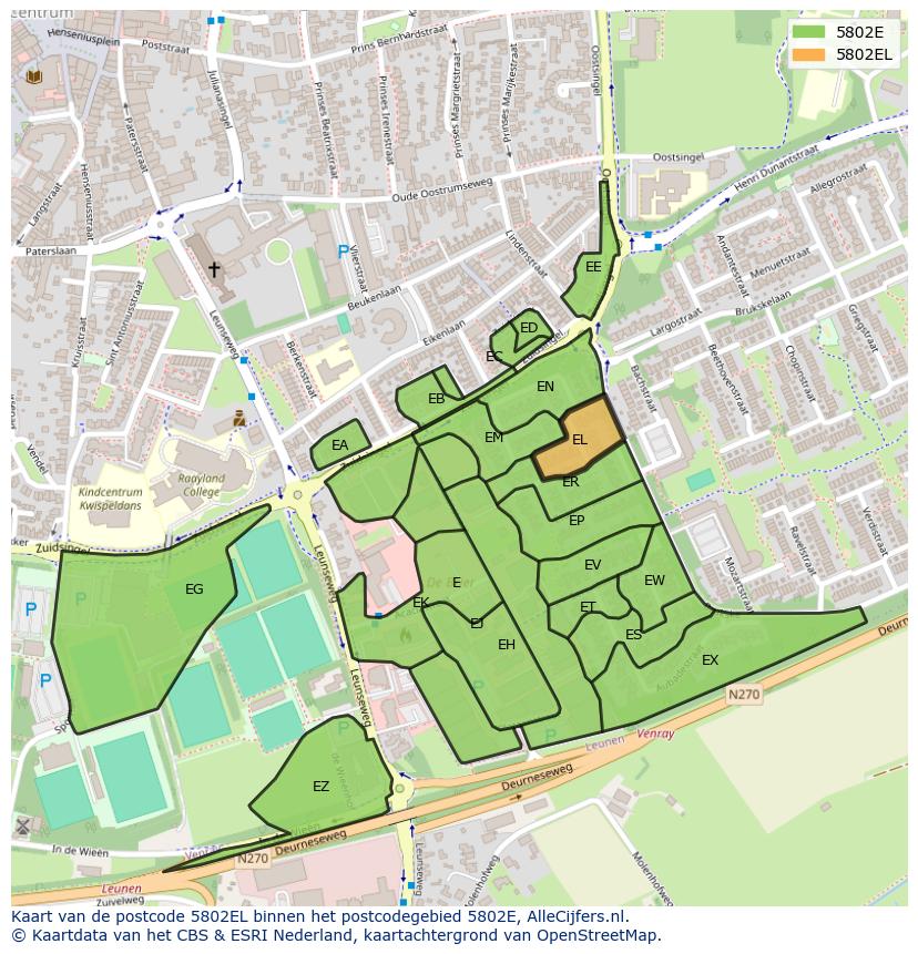 Afbeelding van het postcodegebied 5802 EL op de kaart.