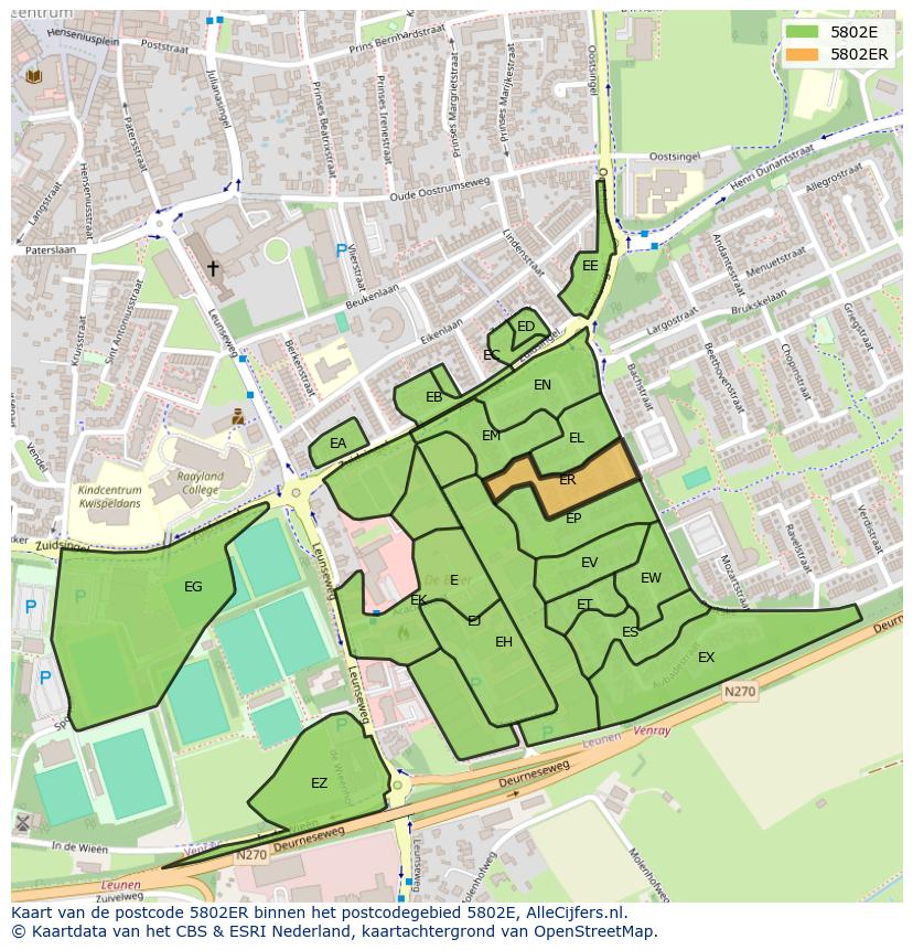Afbeelding van het postcodegebied 5802 ER op de kaart.