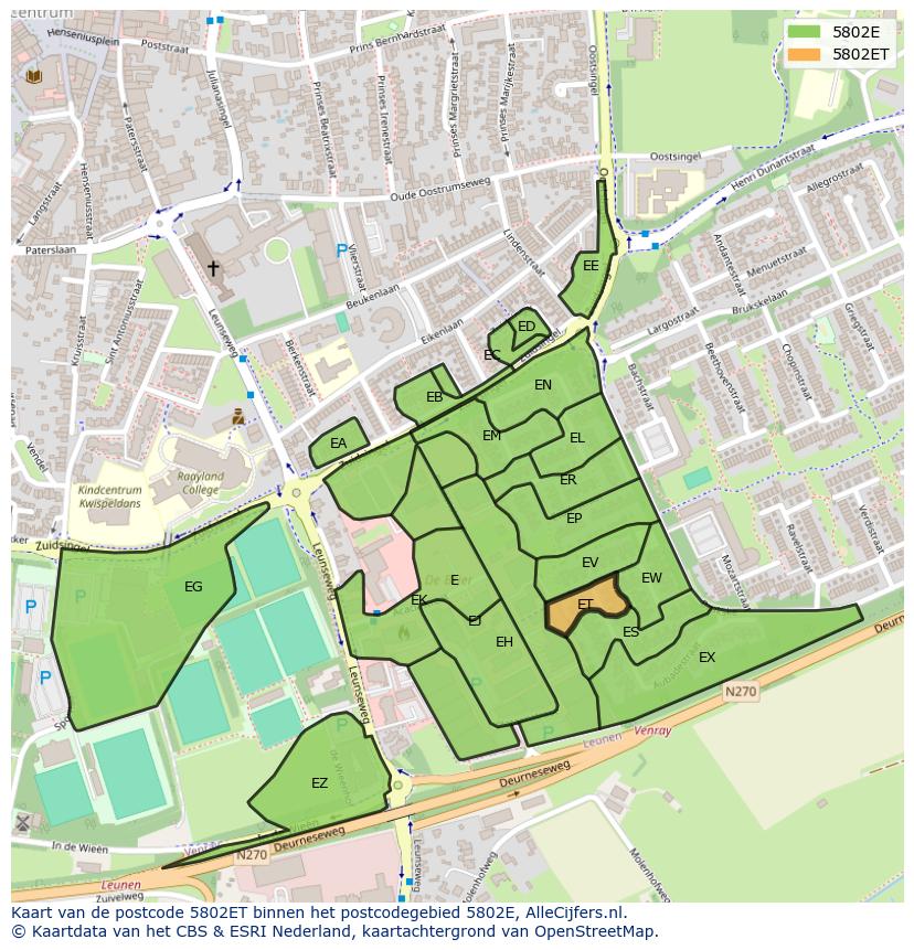 Afbeelding van het postcodegebied 5802 ET op de kaart.
