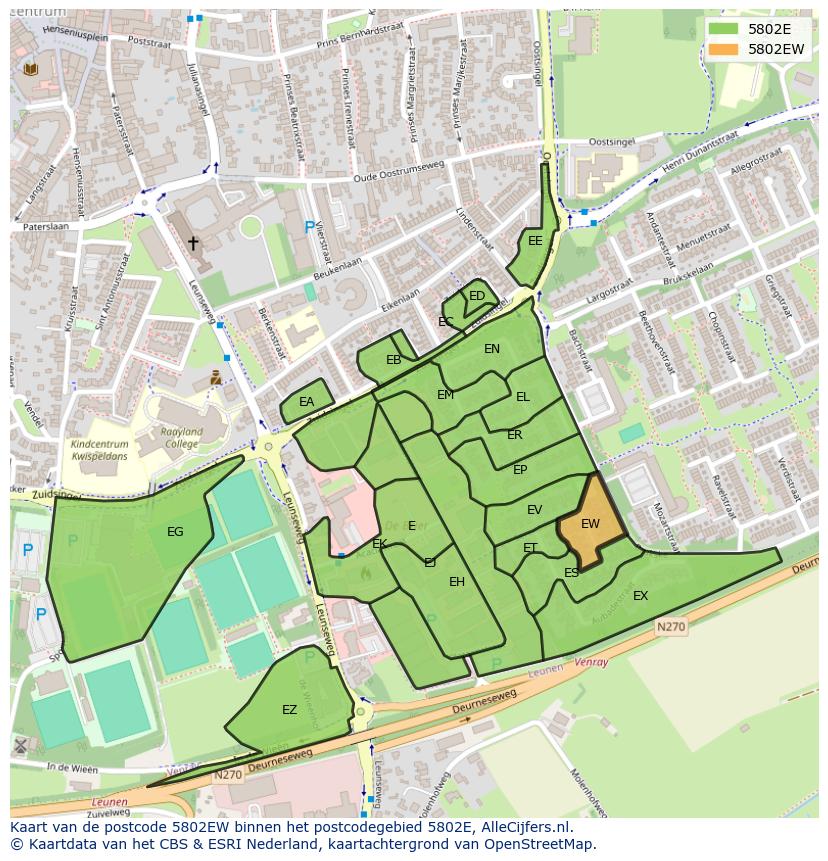 Afbeelding van het postcodegebied 5802 EW op de kaart.
