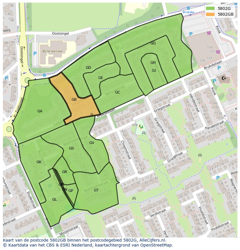 Afbeelding van het postcodegebied 5802 GB op de kaart.