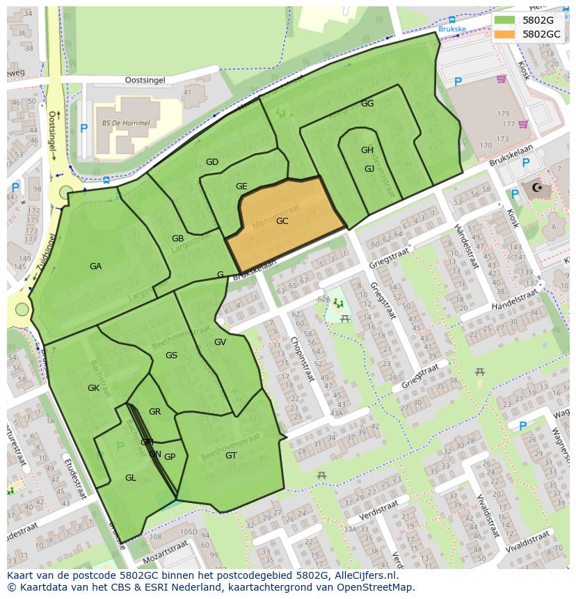 Afbeelding van het postcodegebied 5802 GC op de kaart.