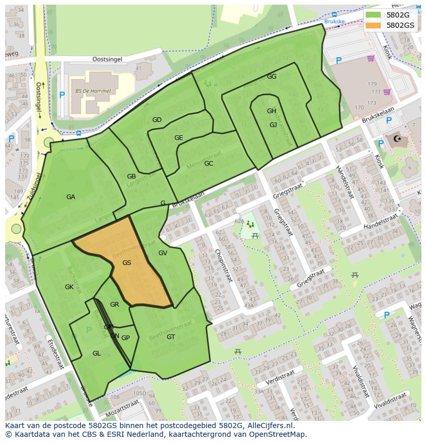 Afbeelding van het postcodegebied 5802 GS op de kaart.