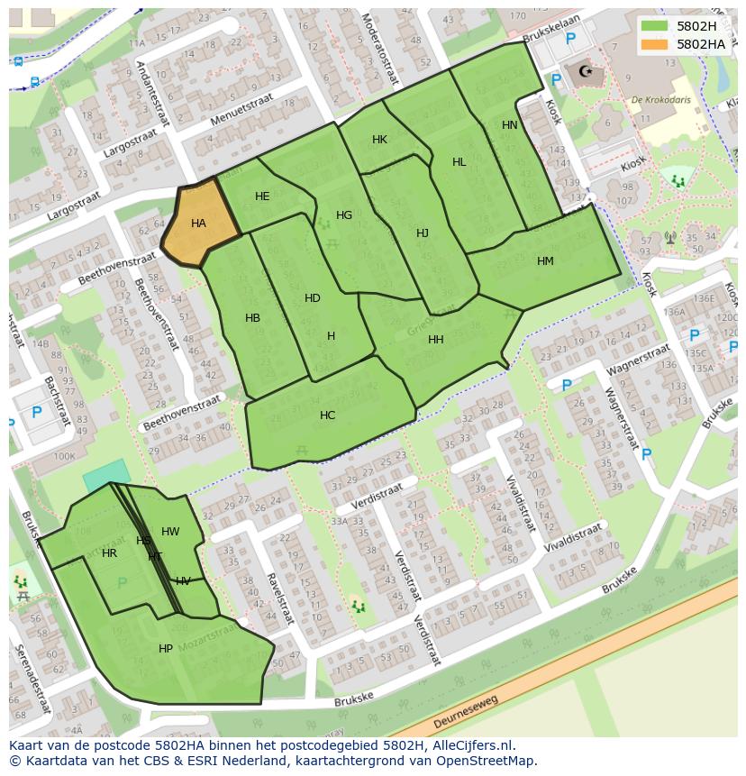 Afbeelding van het postcodegebied 5802 HA op de kaart.