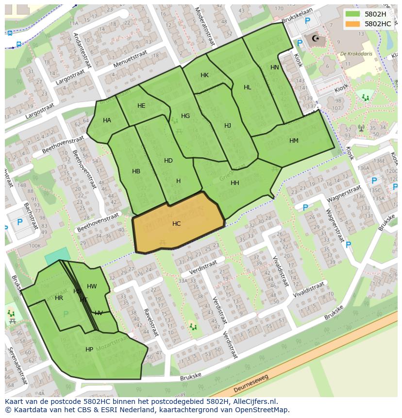 Afbeelding van het postcodegebied 5802 HC op de kaart.