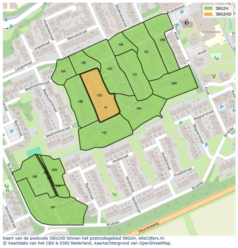 Afbeelding van het postcodegebied 5802 HD op de kaart.
