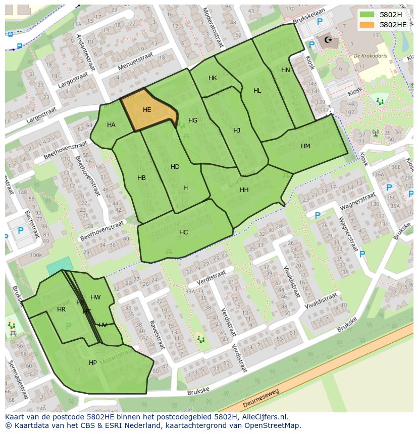Afbeelding van het postcodegebied 5802 HE op de kaart.