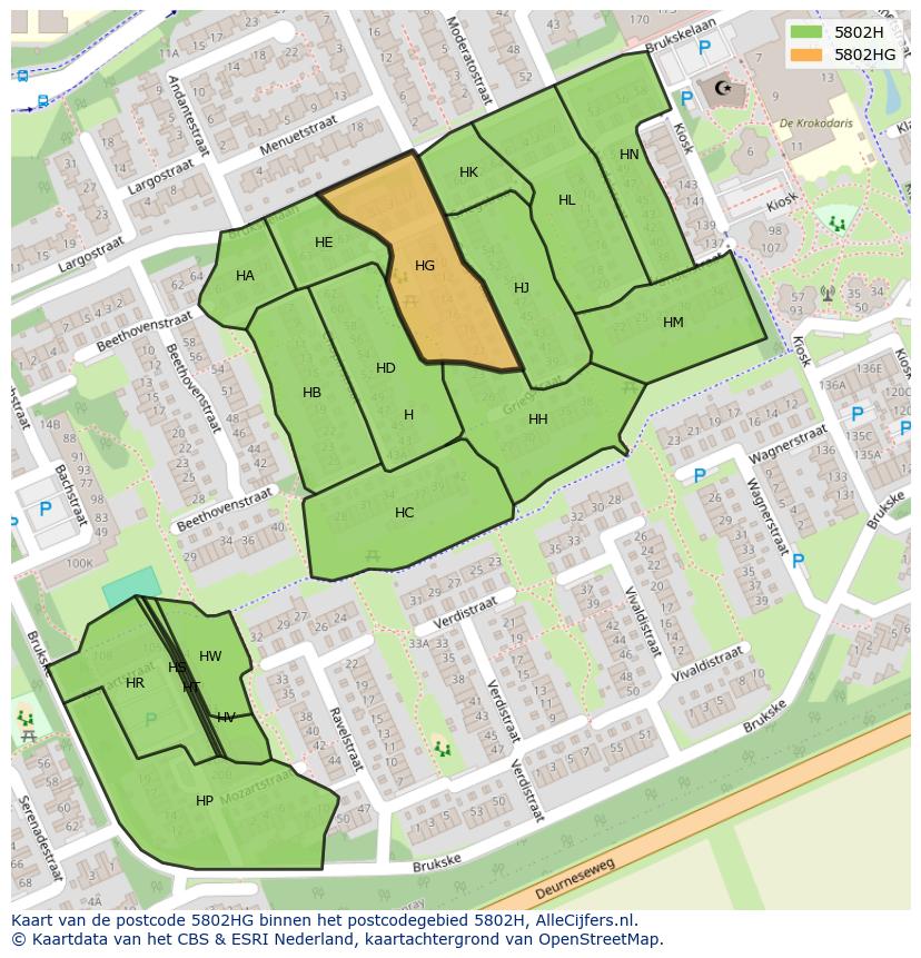 Afbeelding van het postcodegebied 5802 HG op de kaart.