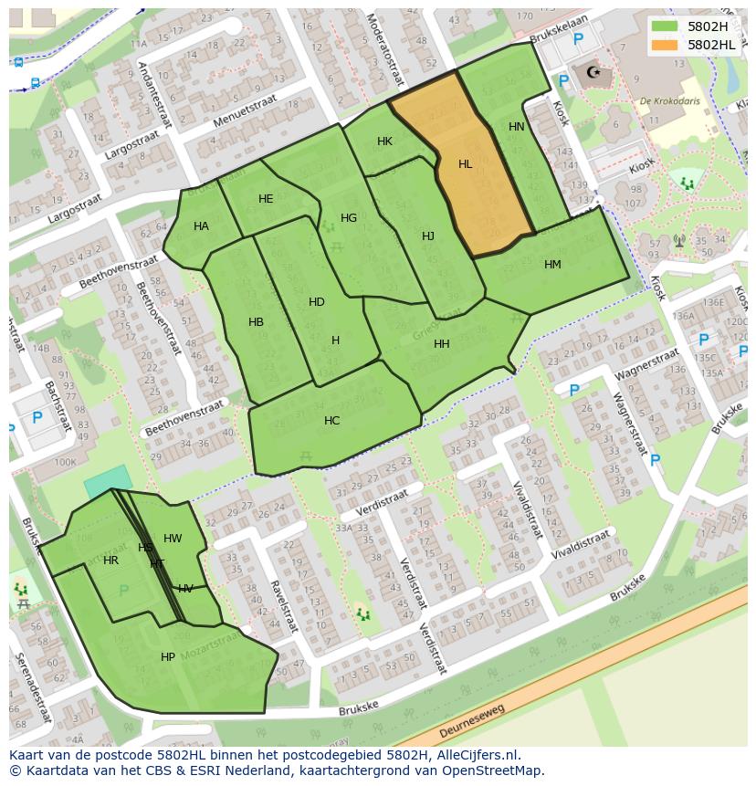 Afbeelding van het postcodegebied 5802 HL op de kaart.