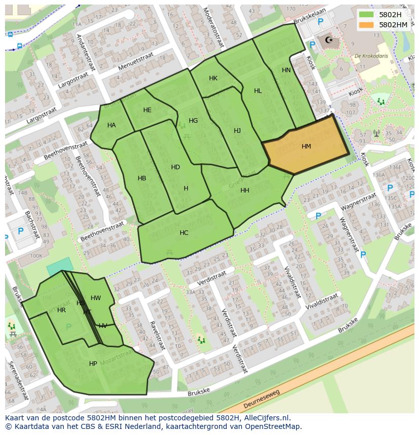 Afbeelding van het postcodegebied 5802 HM op de kaart.