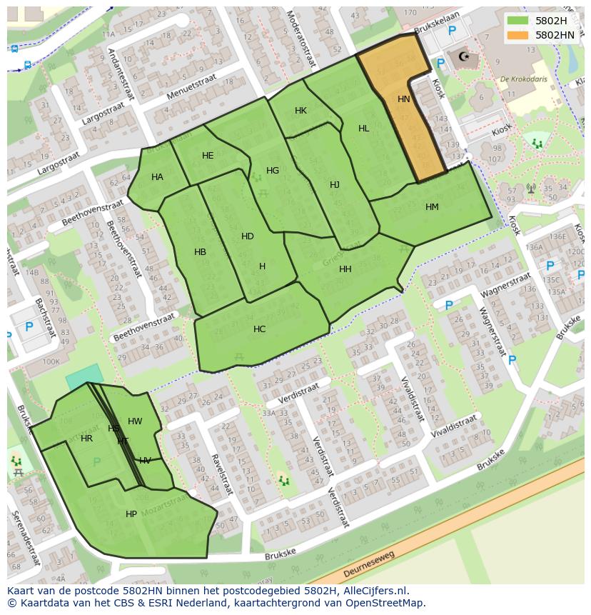 Afbeelding van het postcodegebied 5802 HN op de kaart.