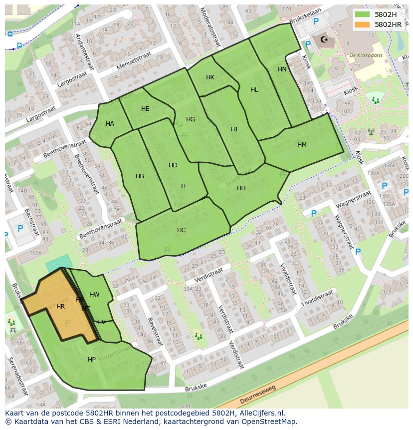 Afbeelding van het postcodegebied 5802 HR op de kaart.