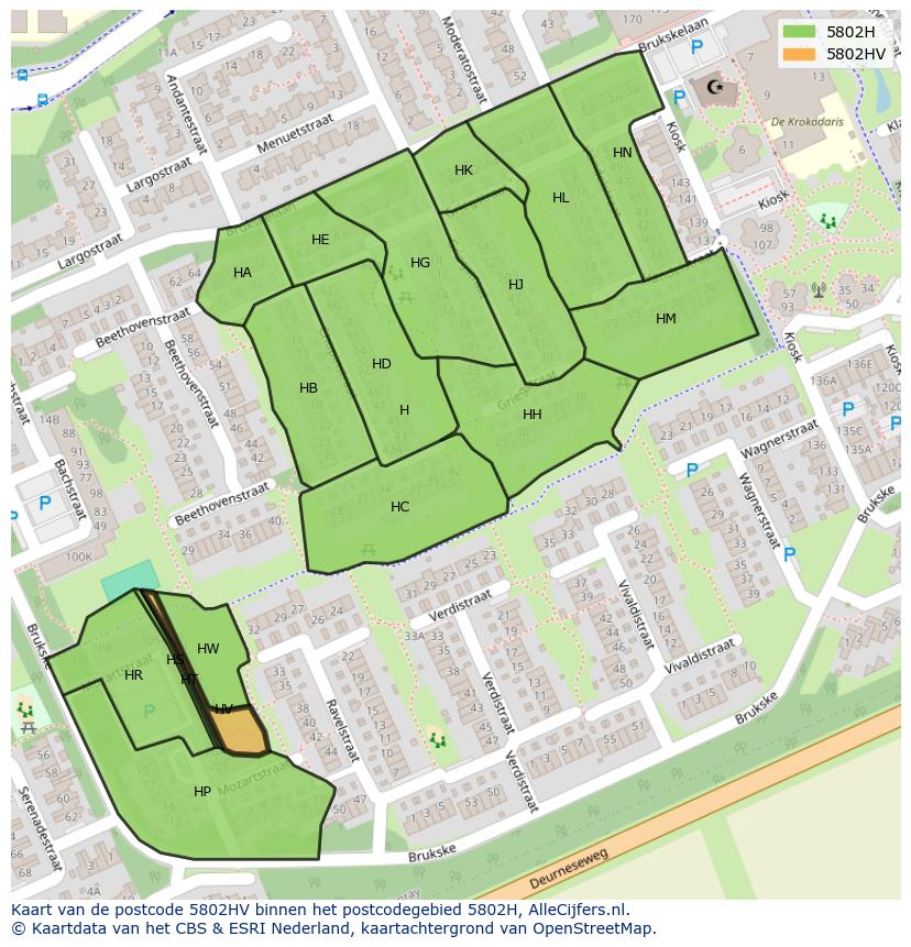 Afbeelding van het postcodegebied 5802 HV op de kaart.