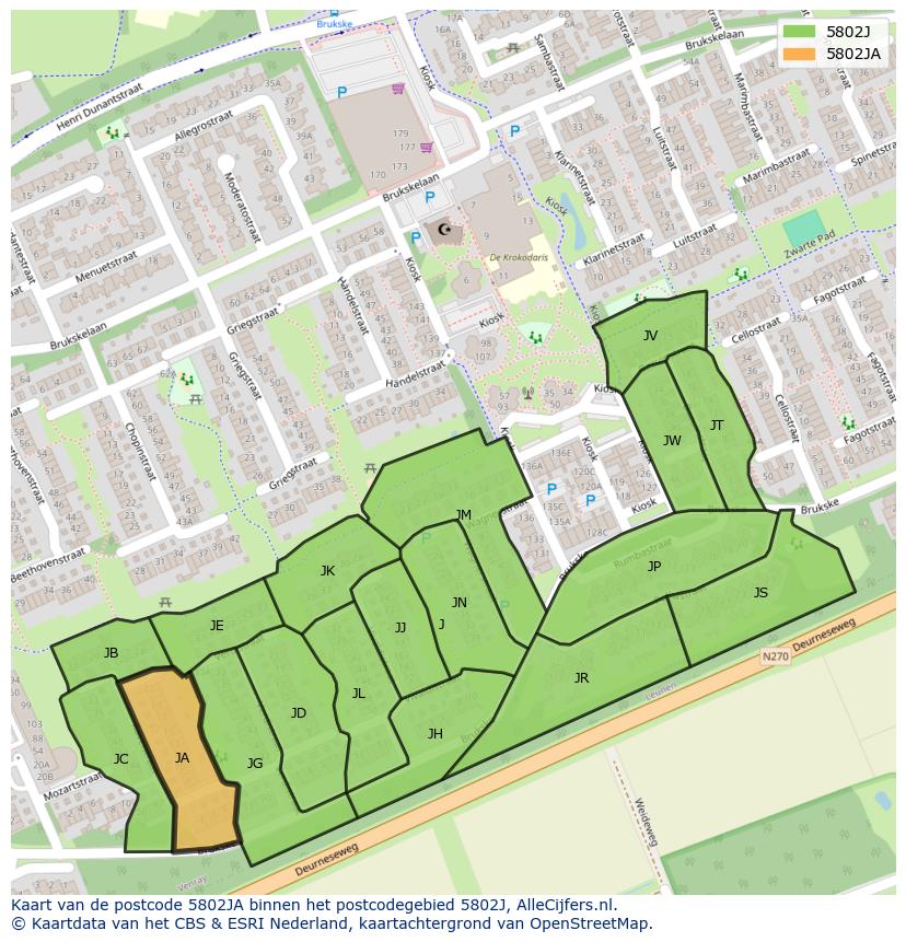 Afbeelding van het postcodegebied 5802 JA op de kaart.