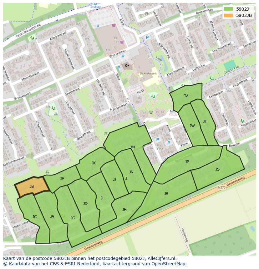 Afbeelding van het postcodegebied 5802 JB op de kaart.