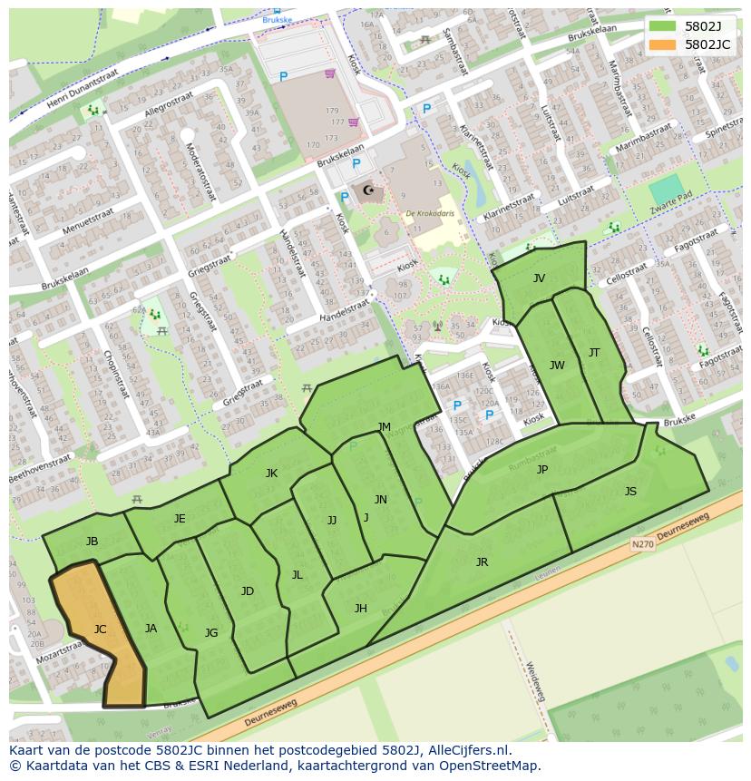 Afbeelding van het postcodegebied 5802 JC op de kaart.