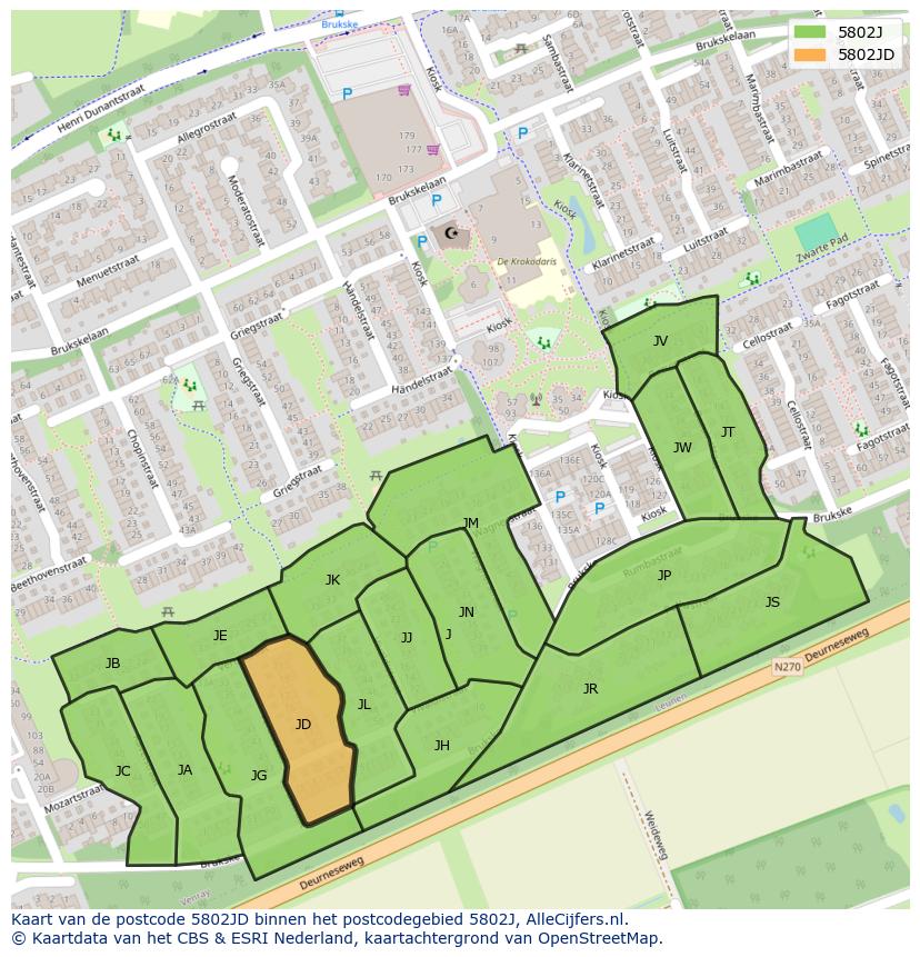 Afbeelding van het postcodegebied 5802 JD op de kaart.