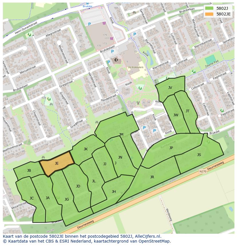 Afbeelding van het postcodegebied 5802 JE op de kaart.