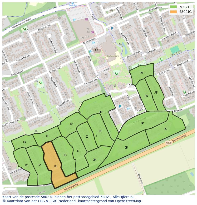 Afbeelding van het postcodegebied 5802 JG op de kaart.
