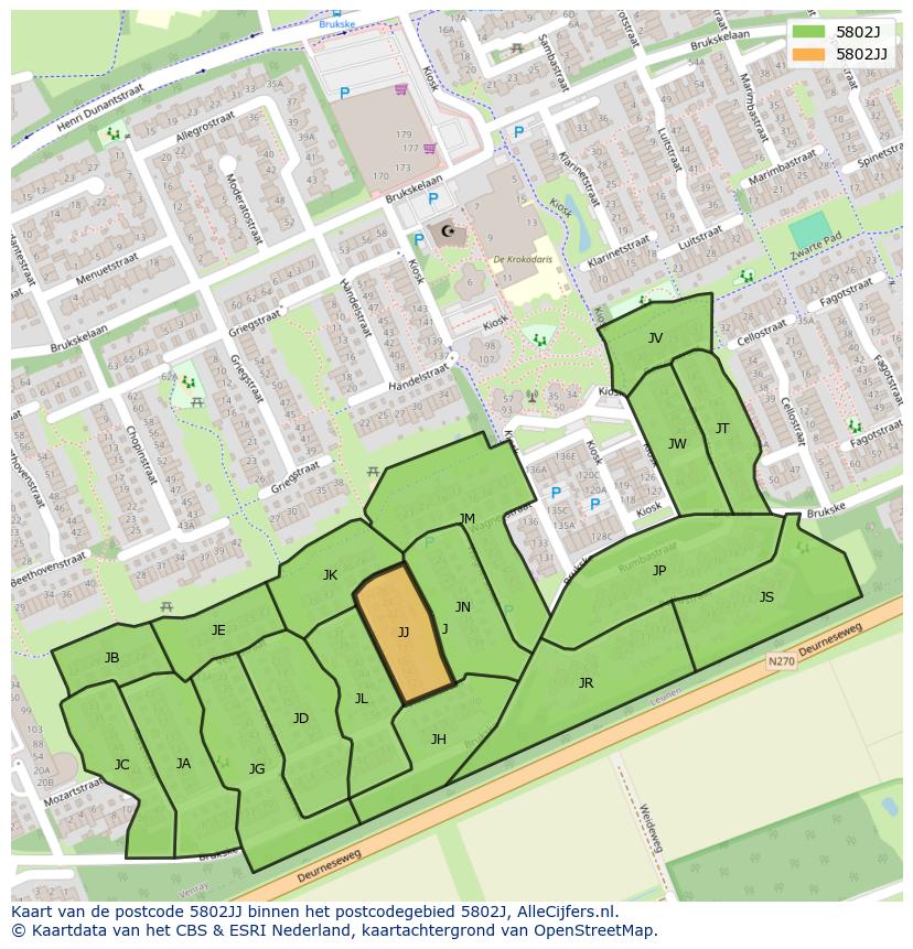 Afbeelding van het postcodegebied 5802 JJ op de kaart.
