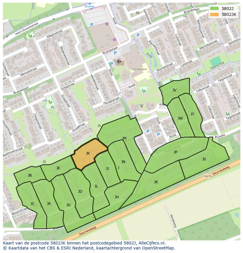 Afbeelding van het postcodegebied 5802 JK op de kaart.