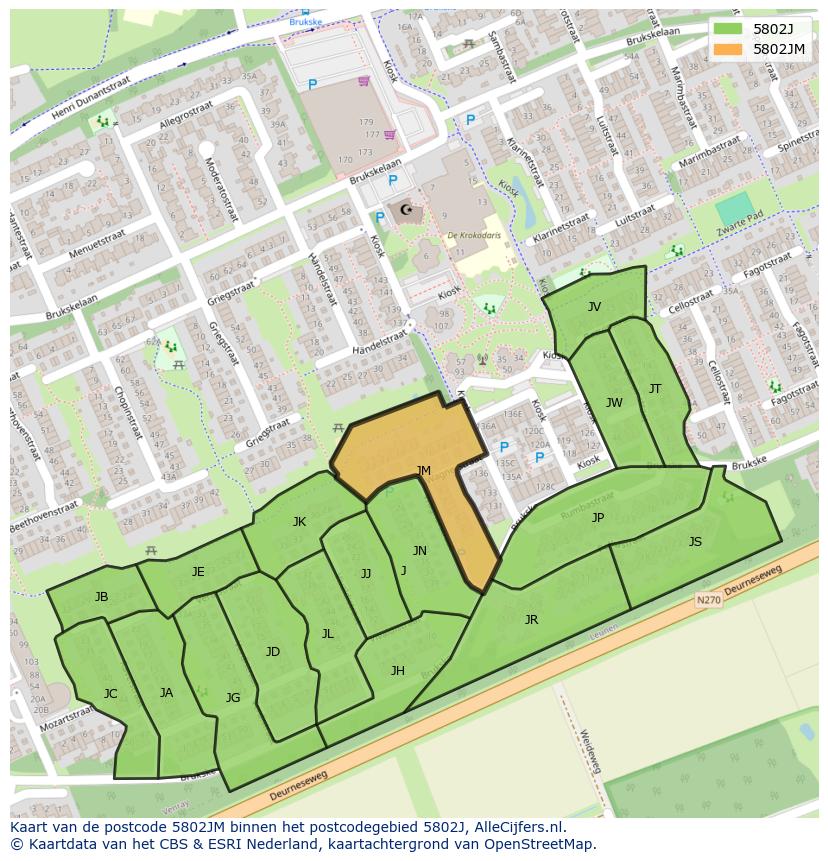 Afbeelding van het postcodegebied 5802 JM op de kaart.