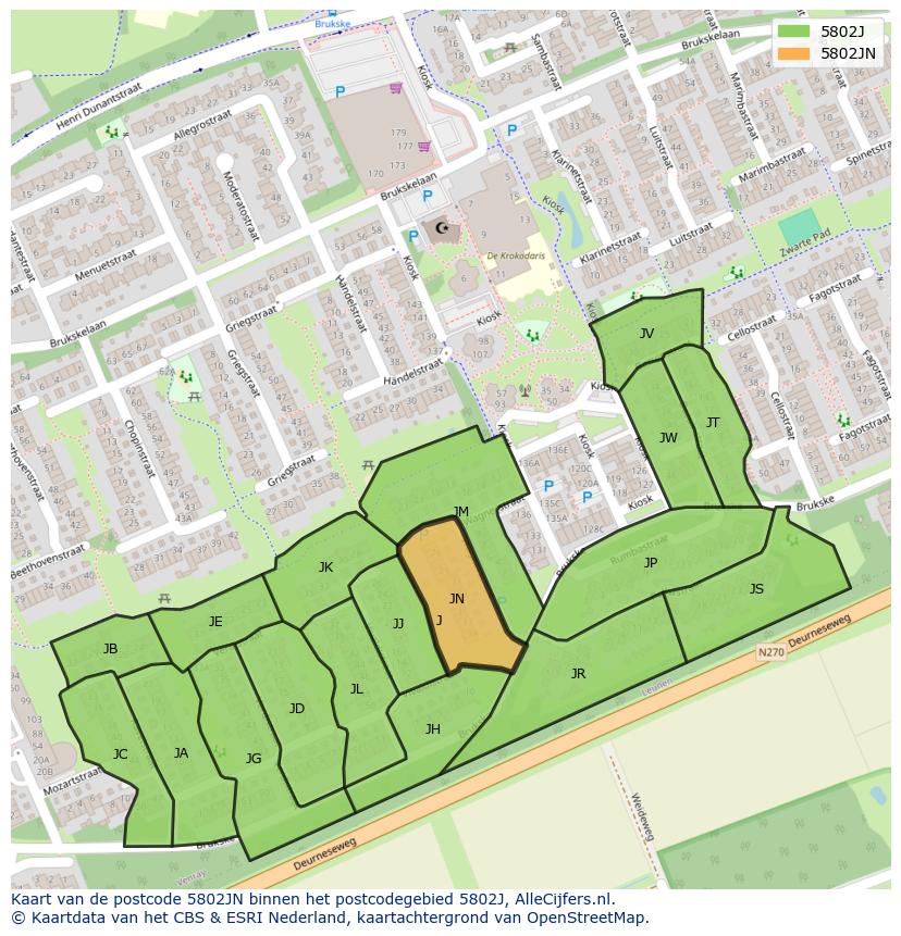 Afbeelding van het postcodegebied 5802 JN op de kaart.