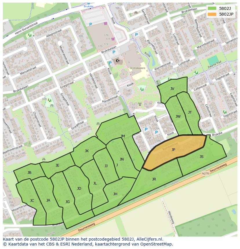 Afbeelding van het postcodegebied 5802 JP op de kaart.