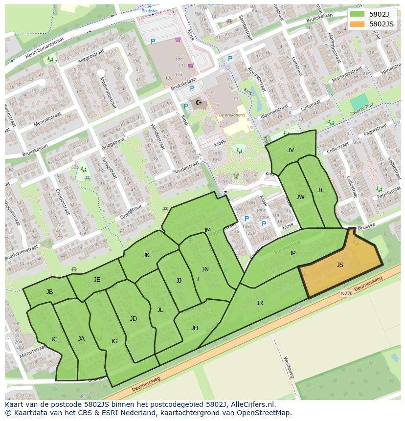 Afbeelding van het postcodegebied 5802 JS op de kaart.