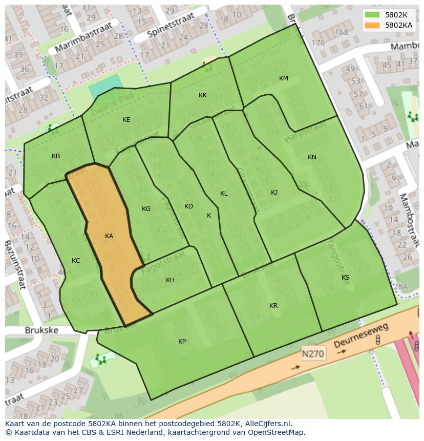 Afbeelding van het postcodegebied 5802 KA op de kaart.