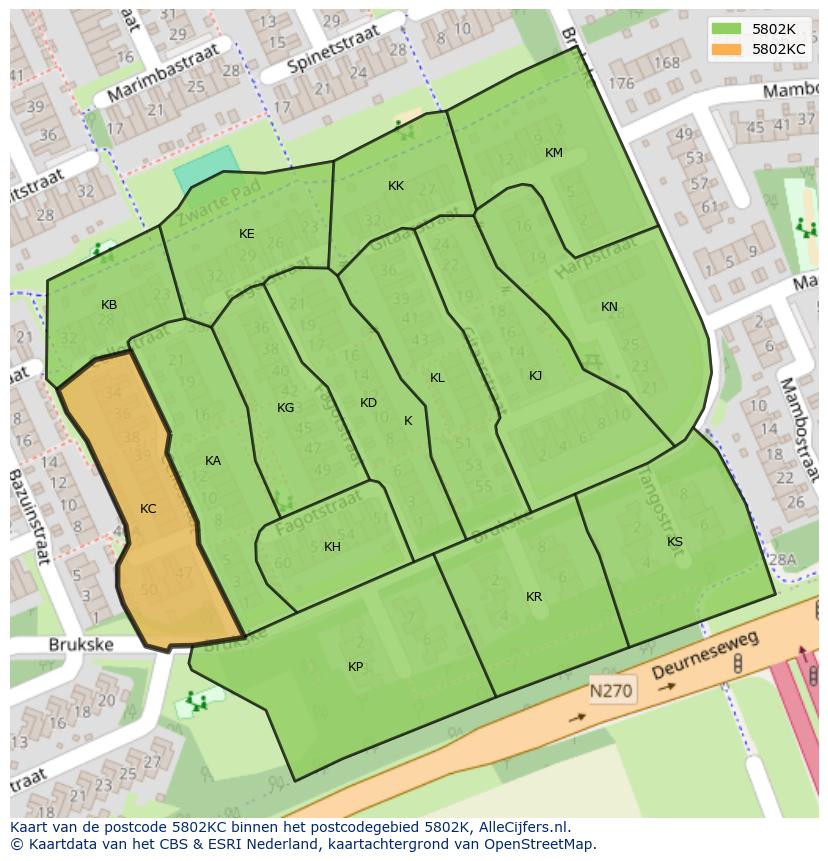 Afbeelding van het postcodegebied 5802 KC op de kaart.