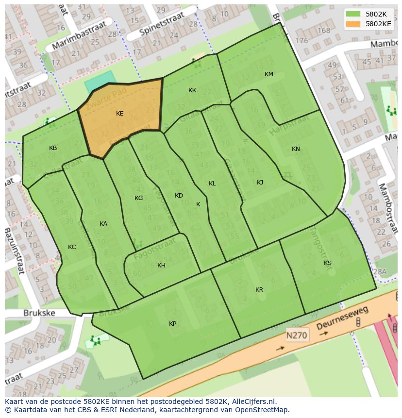Afbeelding van het postcodegebied 5802 KE op de kaart.