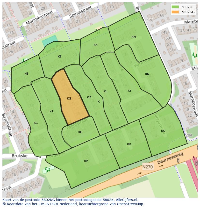 Afbeelding van het postcodegebied 5802 KG op de kaart.