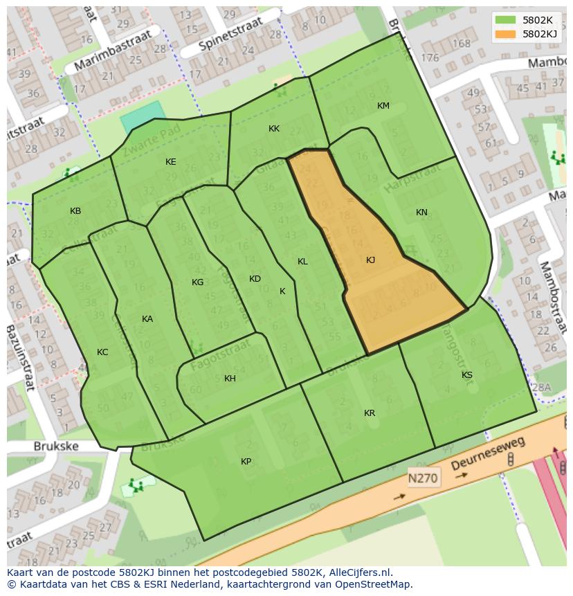 Afbeelding van het postcodegebied 5802 KJ op de kaart.
