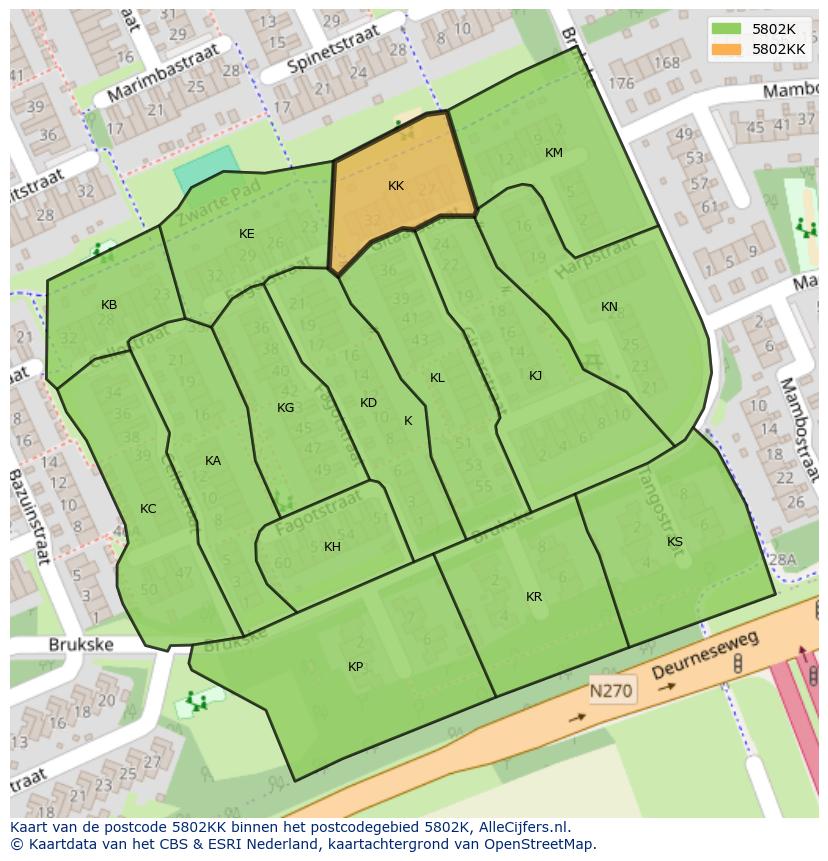 Afbeelding van het postcodegebied 5802 KK op de kaart.